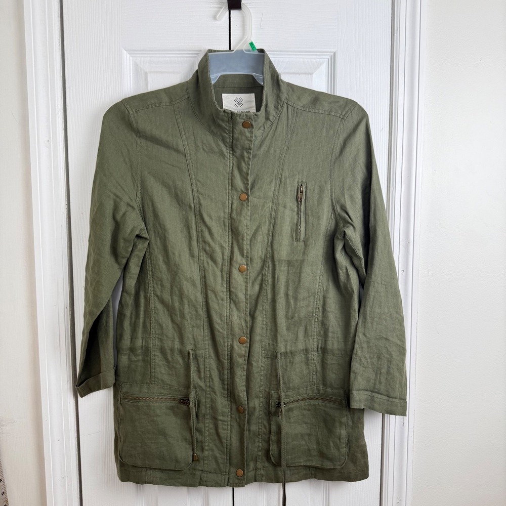 Artisan NY Linen Field Jacket Small Olive Green Utility Safari Gorpcore Boho